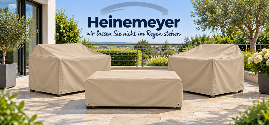 Heinemeyer Schutzhauben für Gartenmöbel, Zusammenstellung auf Terrasse
