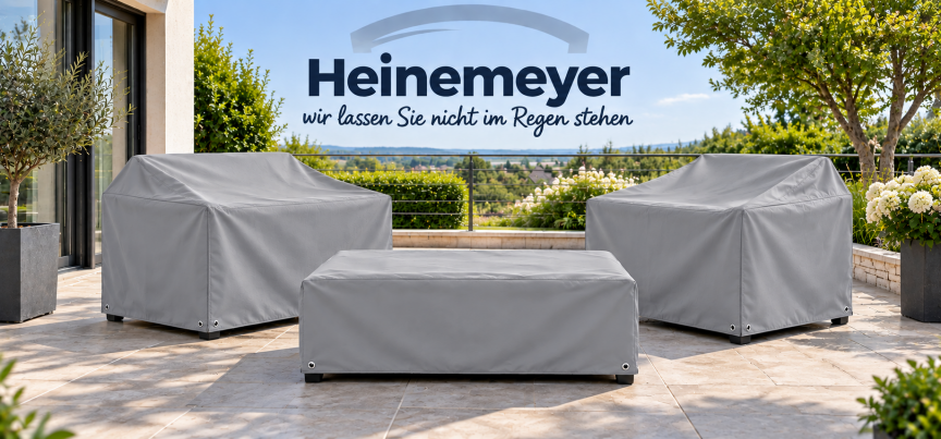 Heinemeyer Schutzhauben für Gartenmöbel, Zusammenstellung auf Terrasse